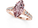 Rose gold Marquise Cut Morganite Solitaire Ring with Cathedral Setting and Pavé Band_1