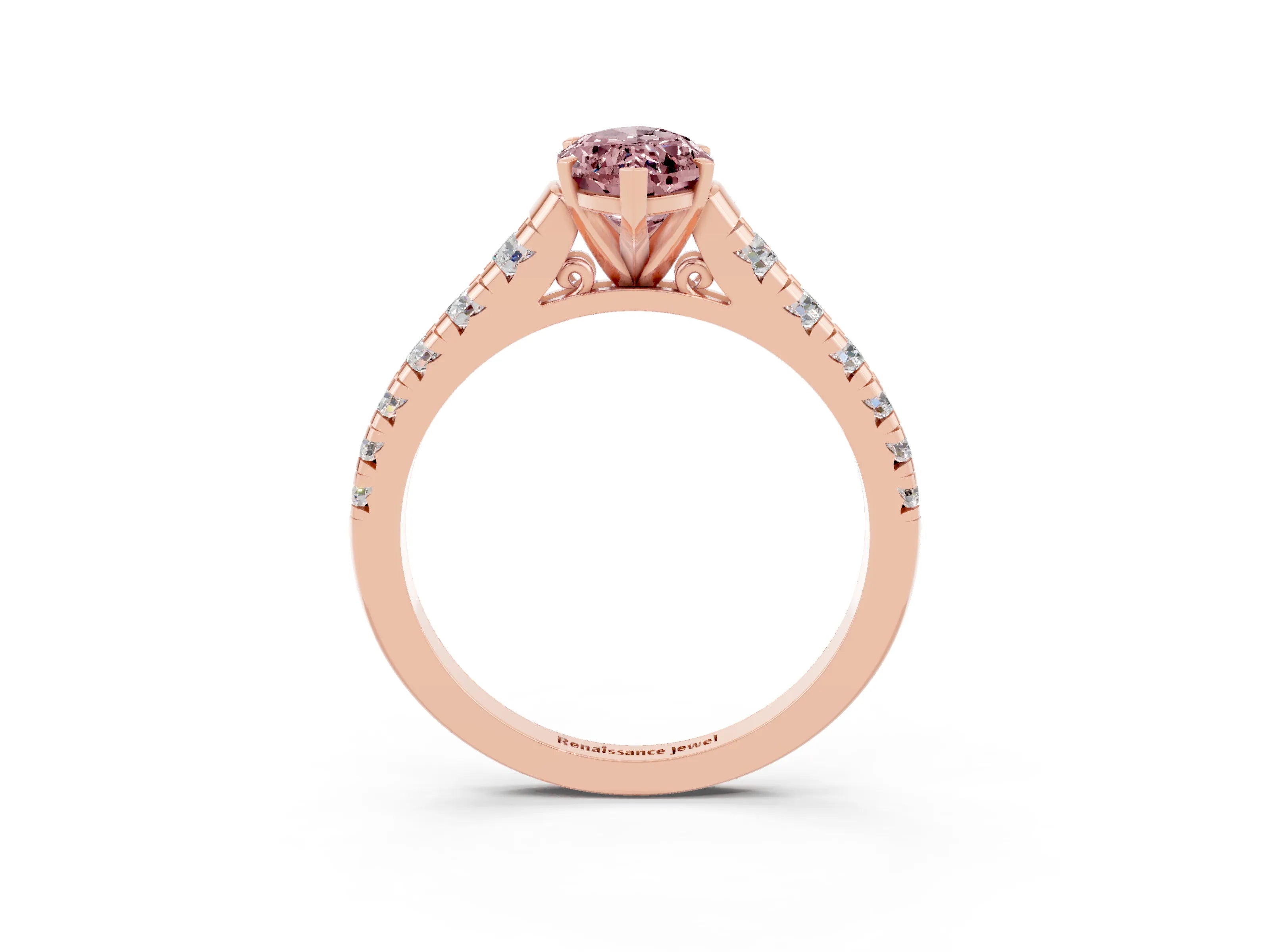 Rose gold Marquise Cut Morganite Solitaire Ring with Cathedral Setting and Pavé Band_3