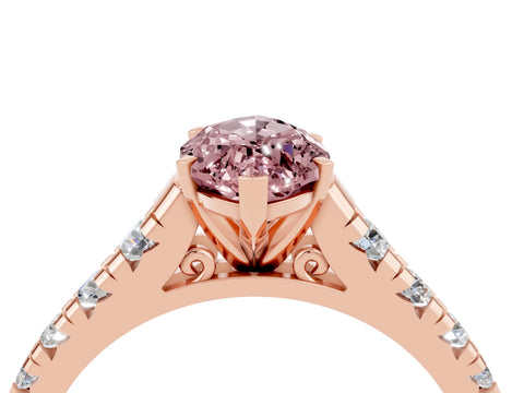 Rose gold Marquise Cut Morganite Solitaire Ring with Cathedral Setting and Pavé Band_4