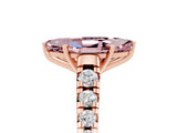 Rose gold Marquise Cut Morganite Solitaire Ring with Cathedral Setting and Pavé Band_5