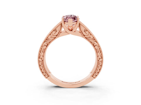 Rose gold Marquise Cut Morganite Solitaire Ring with Engraved Band and Four-Prong Setting_3