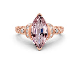 Rose gold Marquise Cut Morganite Solitaire Ring with Filigree Band and Four-Prong Setting_24