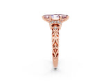 Rose gold Marquise Cut Morganite Solitaire Ring with Filigree Band and Four-Prong Setting_26