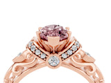 Rose gold Marquise Cut Morganite Solitaire Ring with Filigree Band and Four-Prong Setting_28