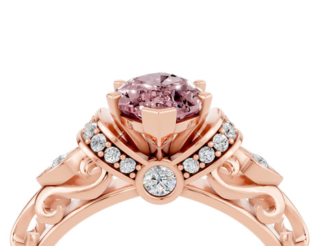 Rose gold Marquise Cut Morganite Solitaire Ring with Filigree Band and Four-Prong Setting_28