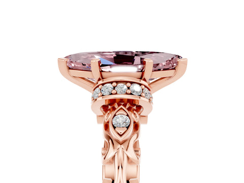Rose gold Marquise Cut Morganite Solitaire Ring with Filigree Band and Four-Prong Setting_29