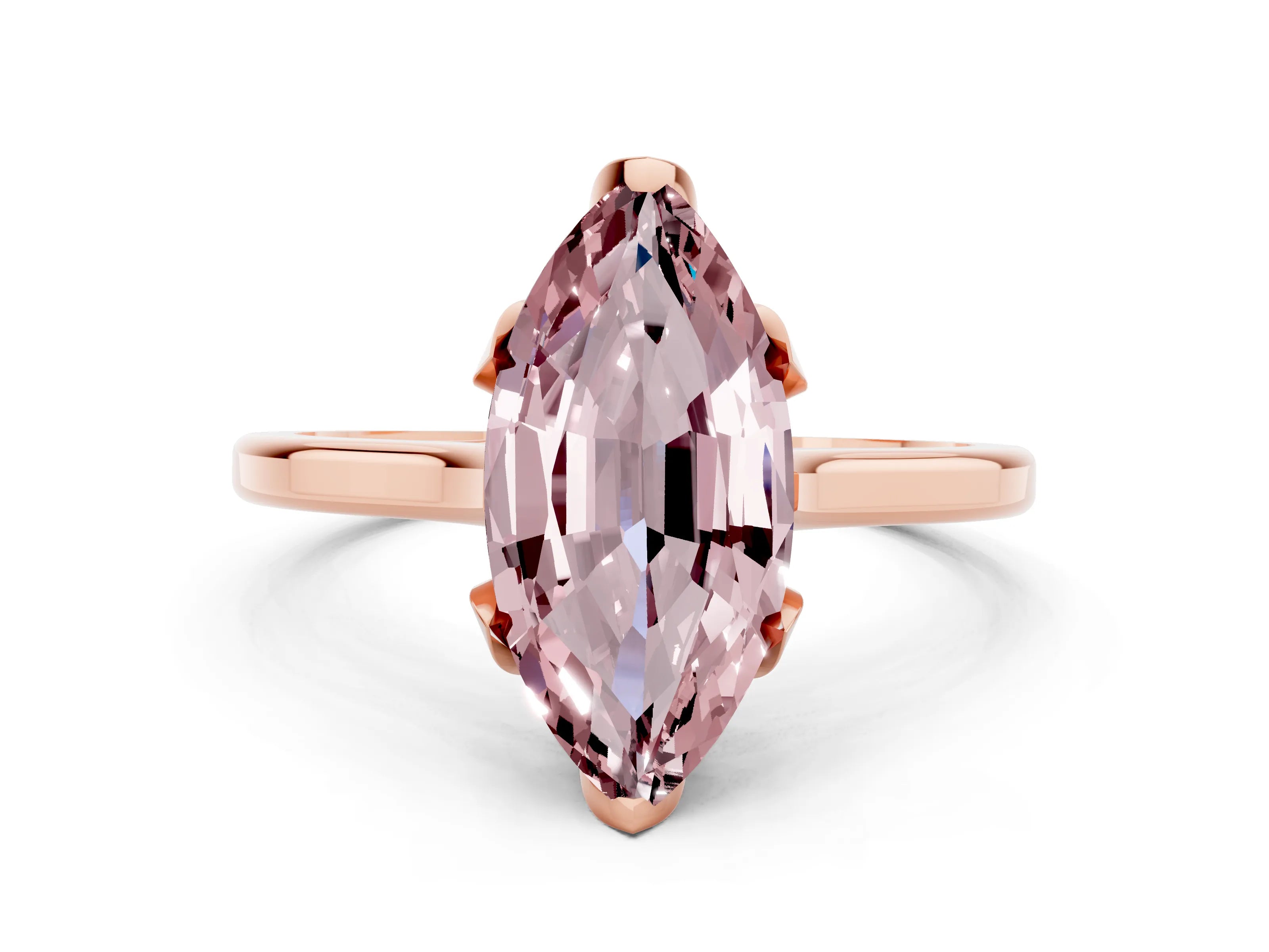 Rose gold Marquise Cut Morganite Solitaire Ring with Flower Prong Setting and Classic Band_12