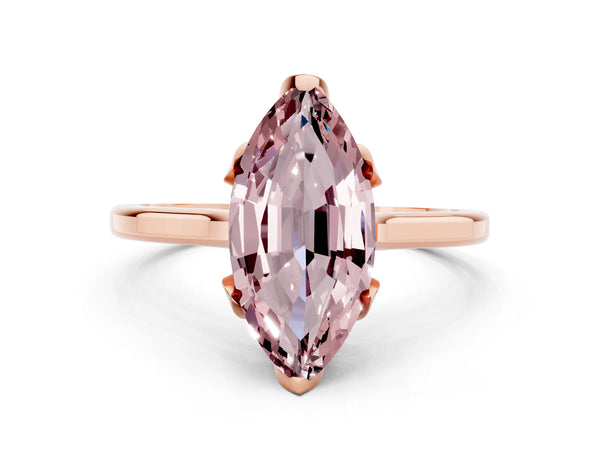 Rose gold Marquise Cut Morganite Solitaire Ring with Flower Prong Setting and Classic Band