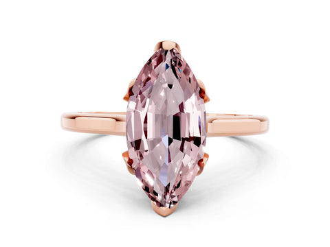 Rose gold Marquise Cut Morganite Solitaire Ring with Flower Prong Setting and Classic Band_12