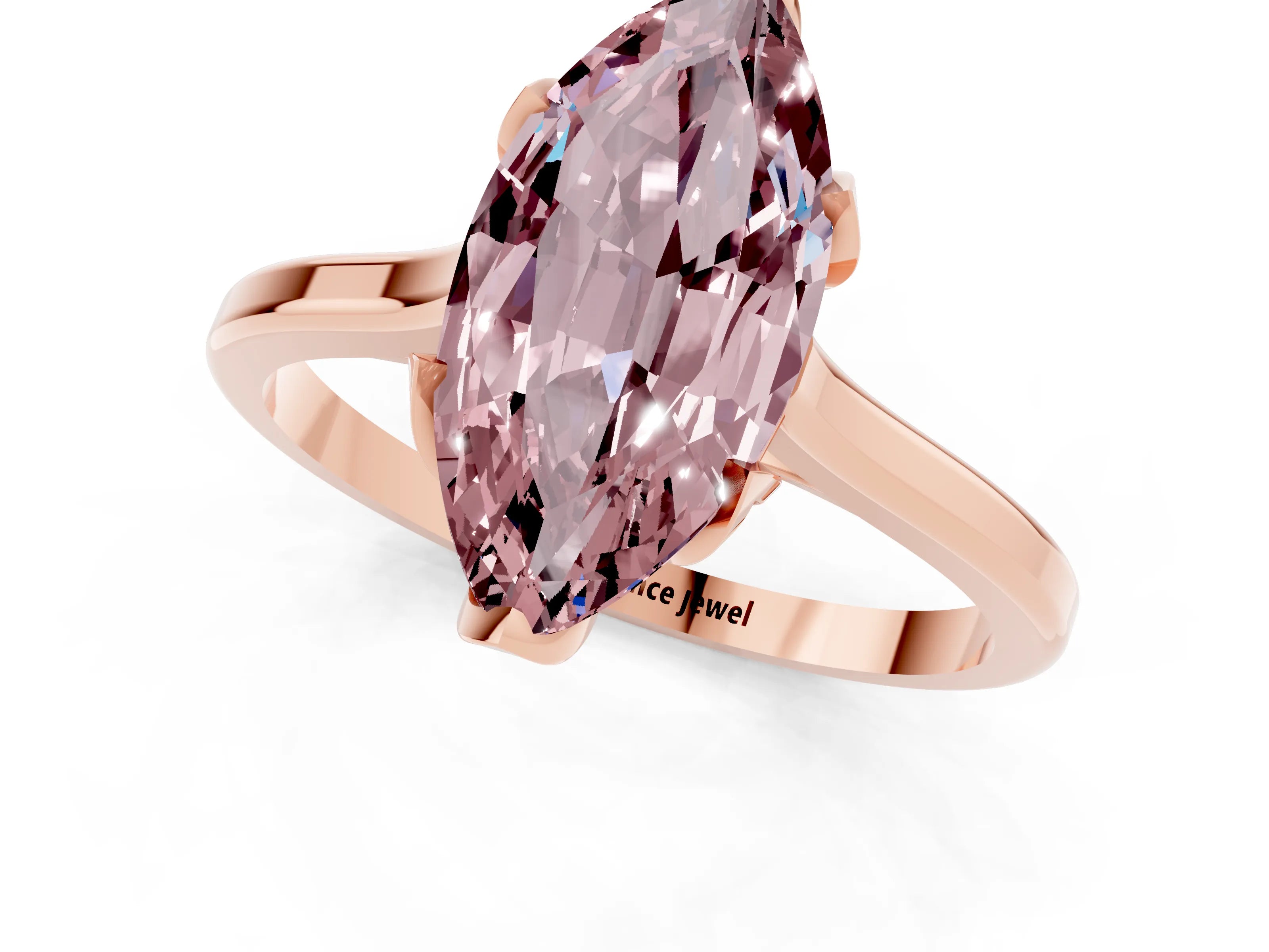 Rose gold Marquise Cut Morganite Solitaire Ring with Flower Prong Setting and Classic Band_13