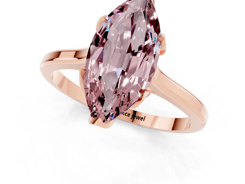 Rose gold Marquise Cut Morganite Solitaire Ring with Flower Prong Setting and Classic Band_13