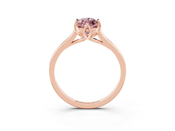 Rose gold Marquise Cut Morganite Solitaire Ring with Flower Prong Setting and Classic Band