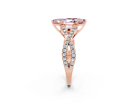 Rose gold Marquise Cut Morganite Solitaire Ring with Four-Prong Setting and Twisted Pavé Band_2