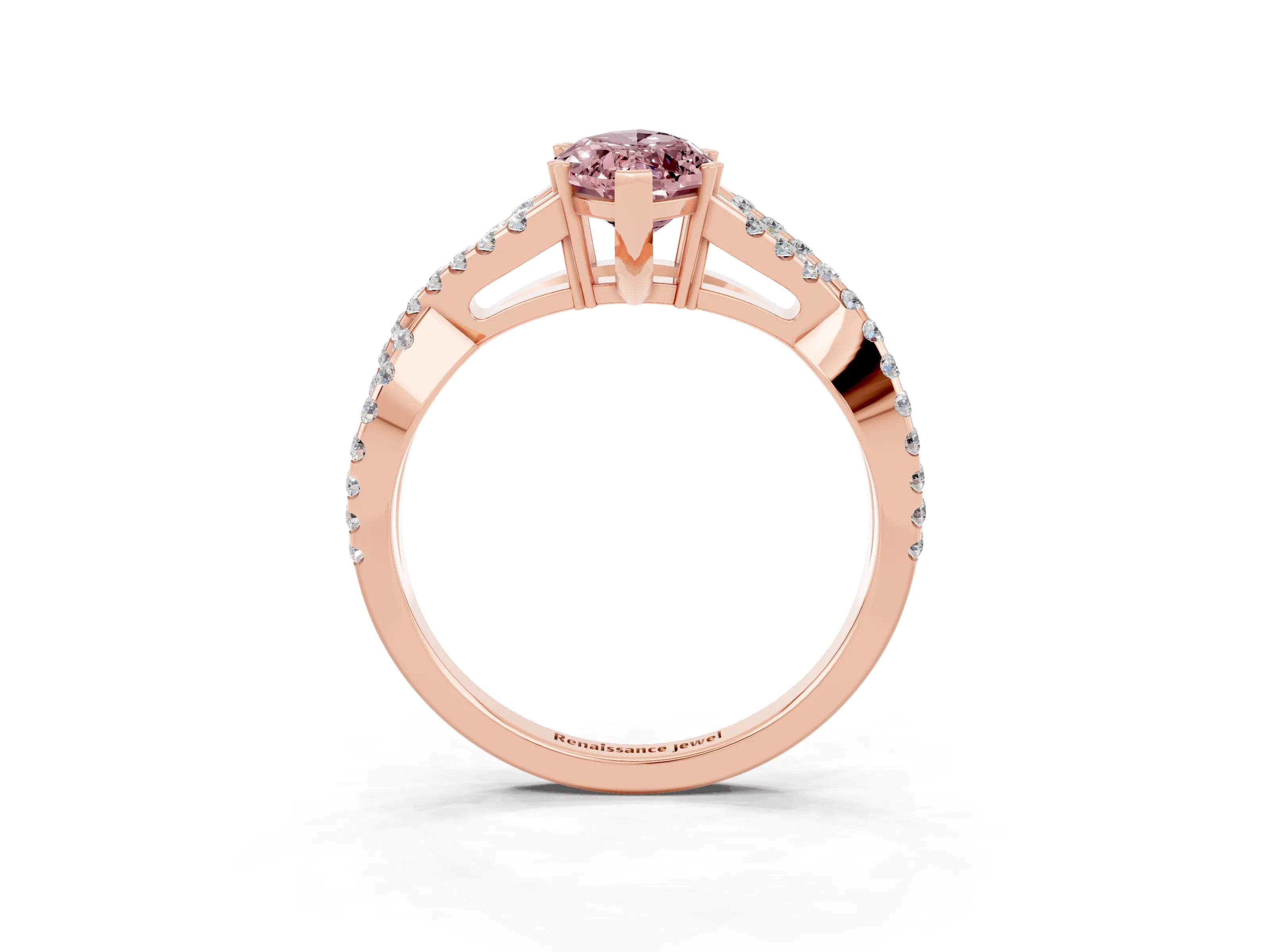 Rose gold Marquise Cut Morganite Solitaire Ring with Four-Prong Setting and Twisted Pavé Band_3