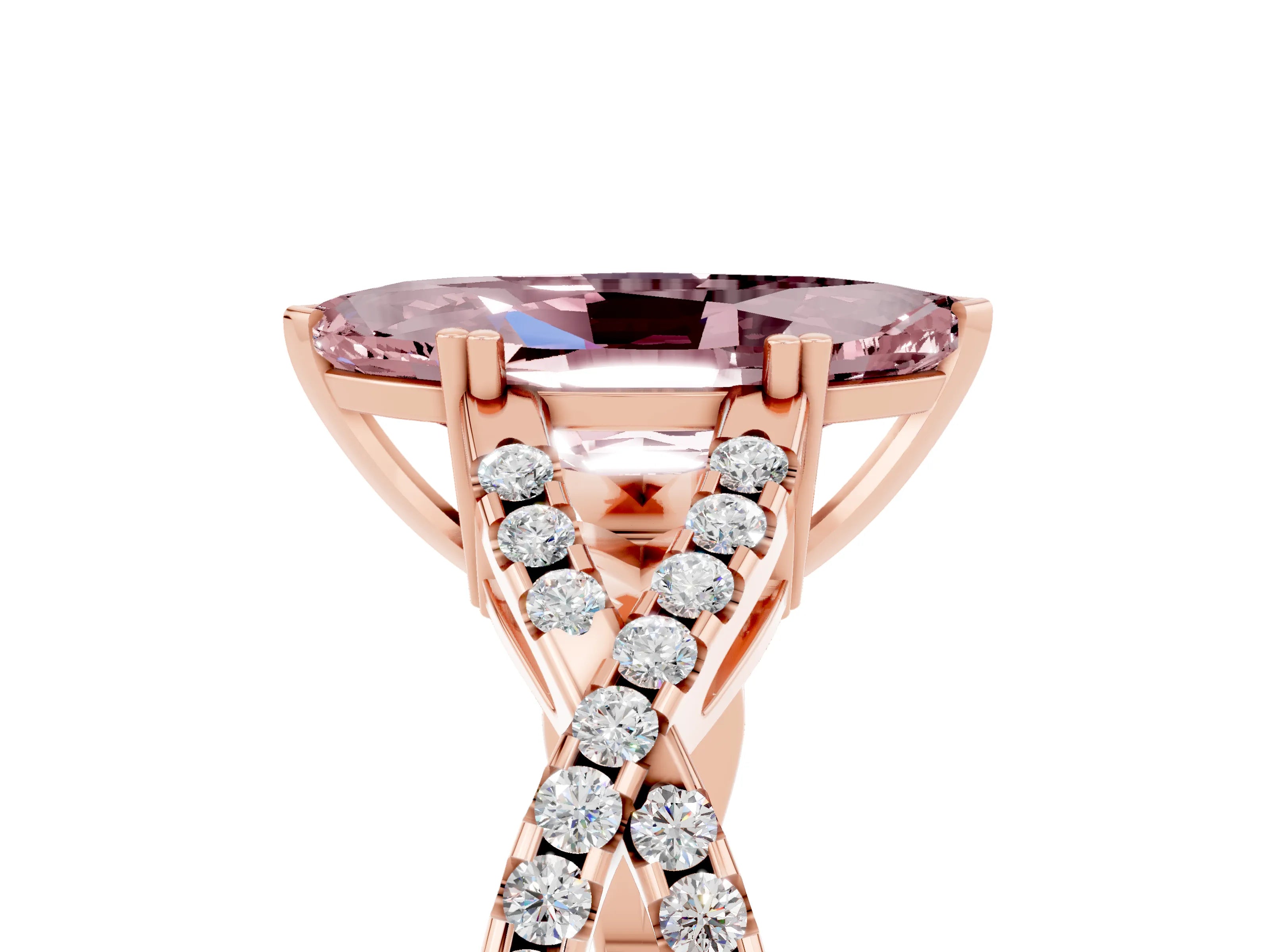 Rose gold Marquise Cut Morganite Solitaire Ring with Four-Prong Setting and Twisted Pavé Band_5