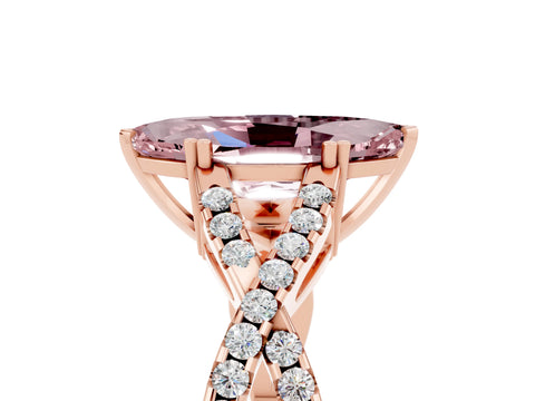 Rose gold Marquise Cut Morganite Solitaire Ring with Four-Prong Setting and Twisted Pavé Band_5