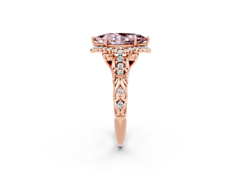 Rose gold Marquise Cut Morganite Solitaire Ring with Hidden Halo and Pavé Band_14