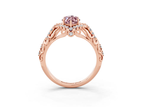 Rose gold Marquise Cut Morganite Solitaire Ring with Hidden Halo and Pavé Band_15