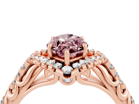 Rose gold Marquise Cut Morganite Solitaire Ring with Hidden Halo and Pavé Band_16