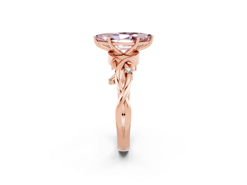 Rose gold Marquise Cut Morganite Solitaire Ring with Milgrain Pavé Band and Four-Prong Setting_14