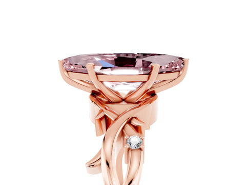 Rose gold Marquise Cut Morganite Solitaire Ring with Milgrain Pavé Band and Four-Prong Setting_17
