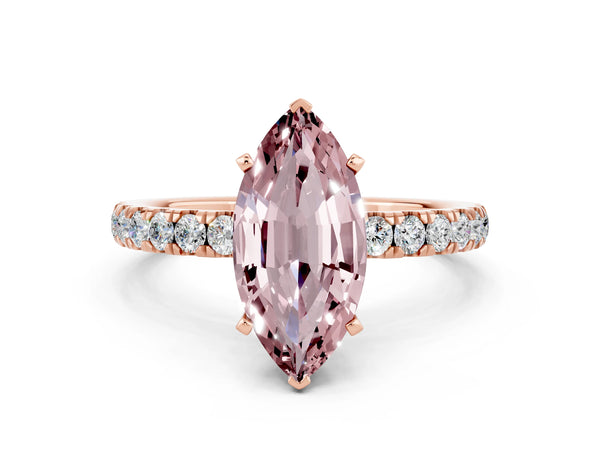 Rose gold Marquise Cut Morganite Solitaire Ring with Pavé Accents and Four-Prong Setting