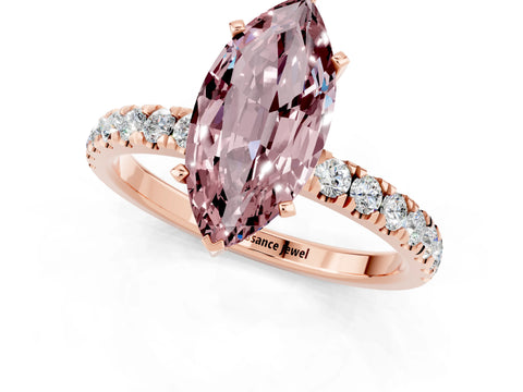 Rose gold Marquise Cut Morganite Solitaire Ring with Pavé Accents and Four-Prong Setting_1
