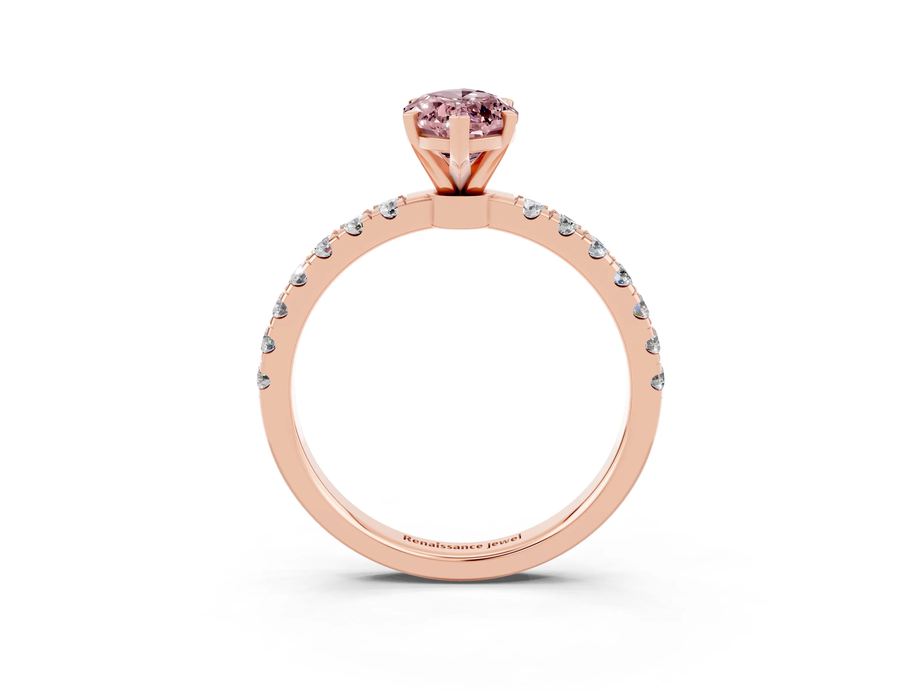 Rose gold Marquise Cut Morganite Solitaire Ring with Pavé Accents and Four-Prong Setting_3