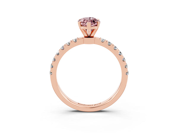 Rose gold Marquise Cut Morganite Solitaire Ring with Pavé Accents and Four-Prong Setting