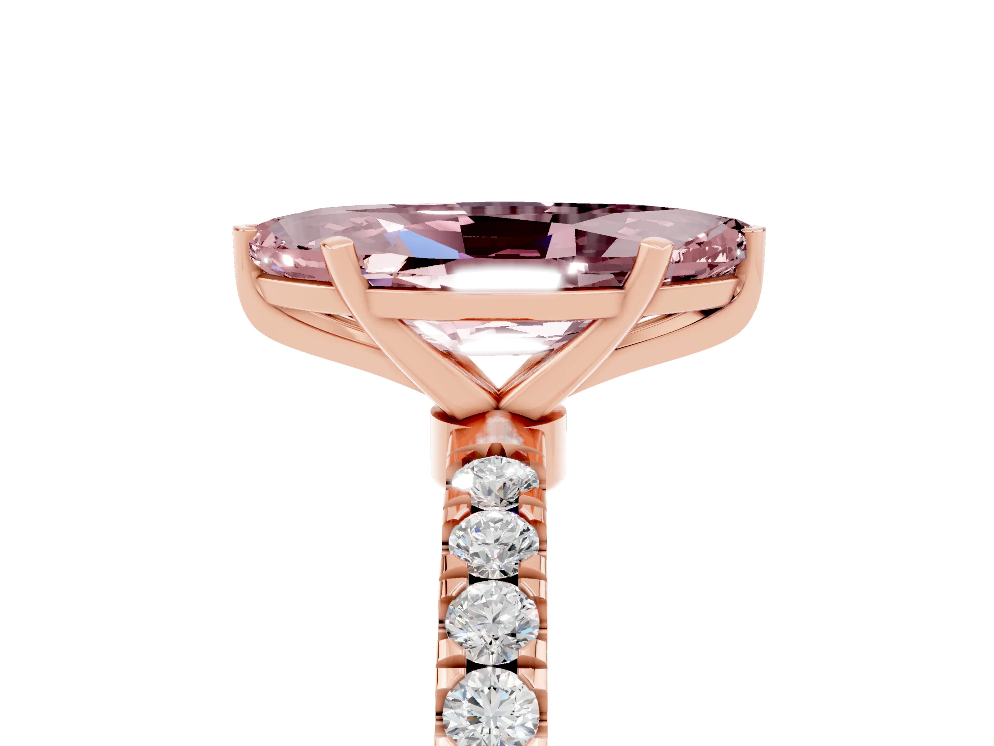 Rose gold Marquise Cut Morganite Solitaire Ring with Pavé Accents and Four-Prong Setting_5