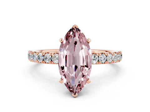 Rose gold Marquise Cut Morganite Solitaire Ring with Pavé Accents and Four-Prong Setting