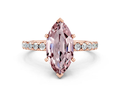 Rose gold Marquise Cut Morganite Solitaire Ring with Pavé Band and Four-Prong Setting_24