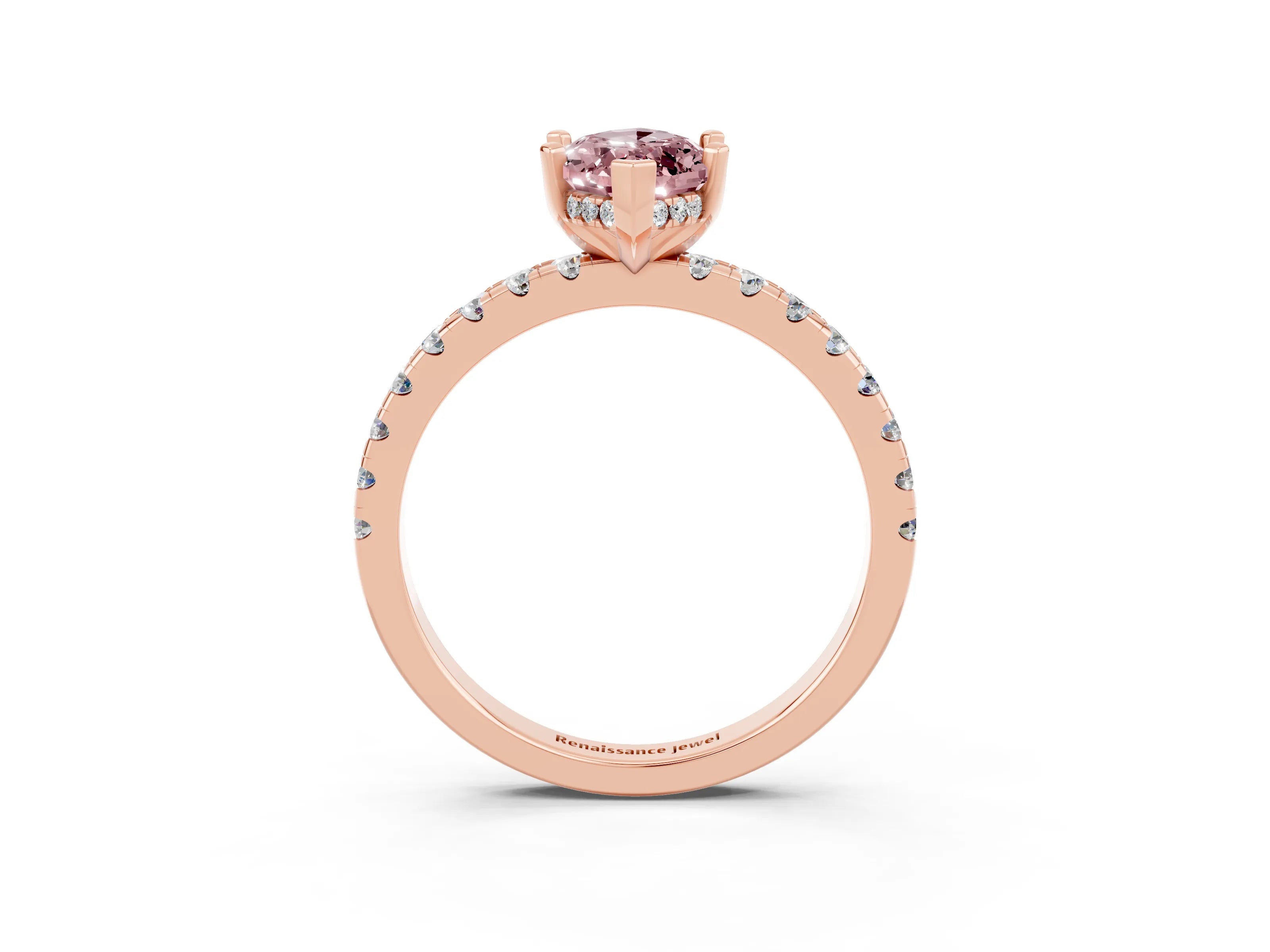 Rose gold Marquise Cut Morganite Solitaire Ring with Pavé Band and Four-Prong Setting_27