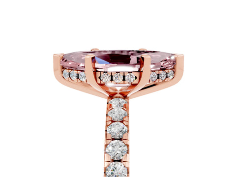 Rose gold Marquise Cut Morganite Solitaire Ring with Pavé Band and Four-Prong Setting_29
