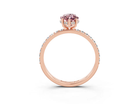 Rose gold Marquise Cut Morganite Solitaire Ring with Pavé Band and Hidden Halo_15