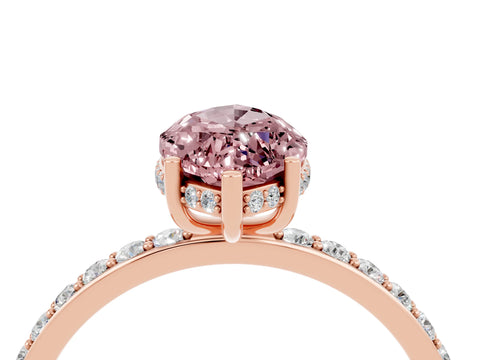 Rose gold Marquise Cut Morganite Solitaire Ring with Pavé Band and Hidden Halo_16