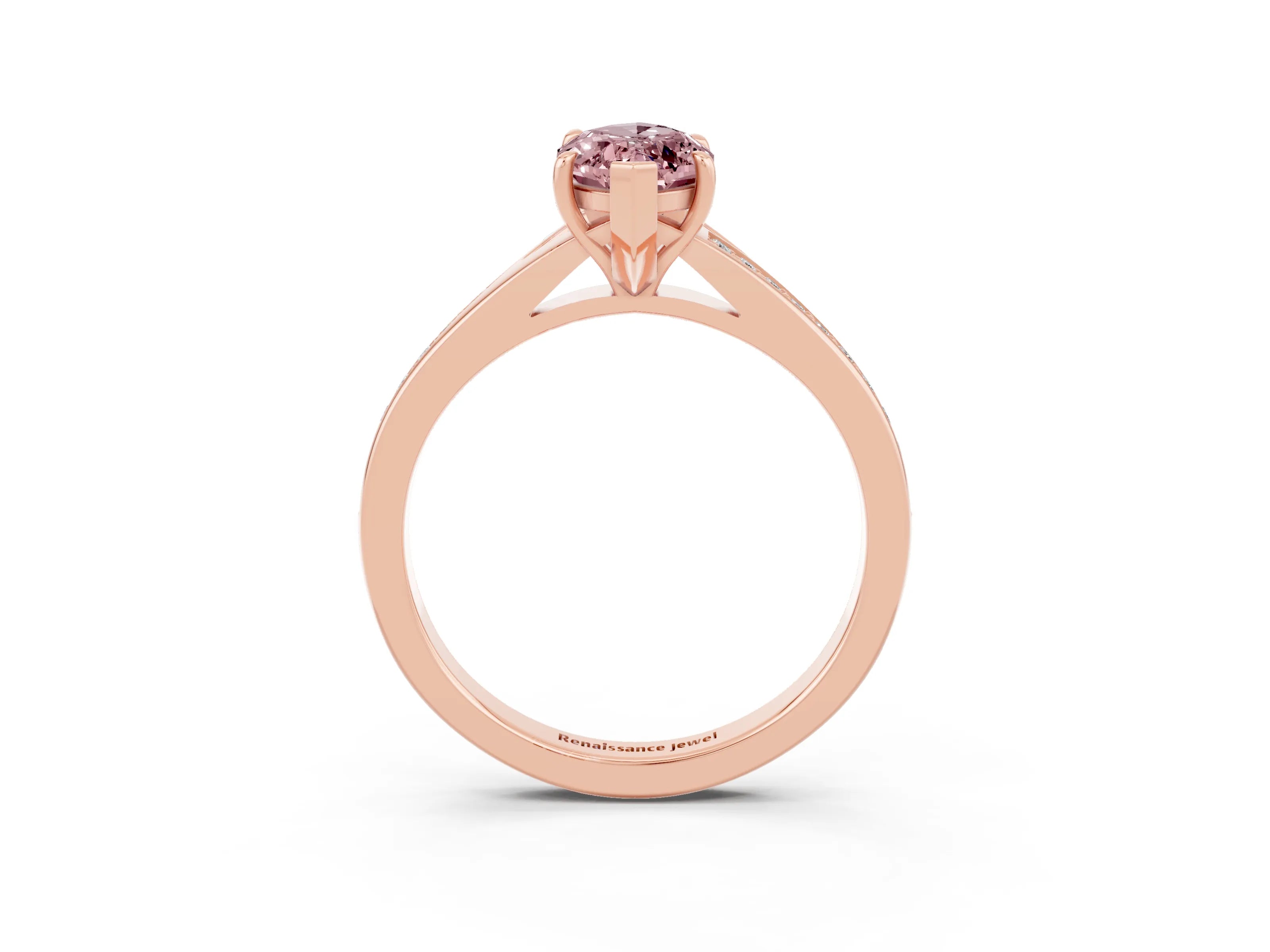 Rose gold Marquise Cut Morganite Solitaire Ring with Pavé Band and Prong Setting_3
