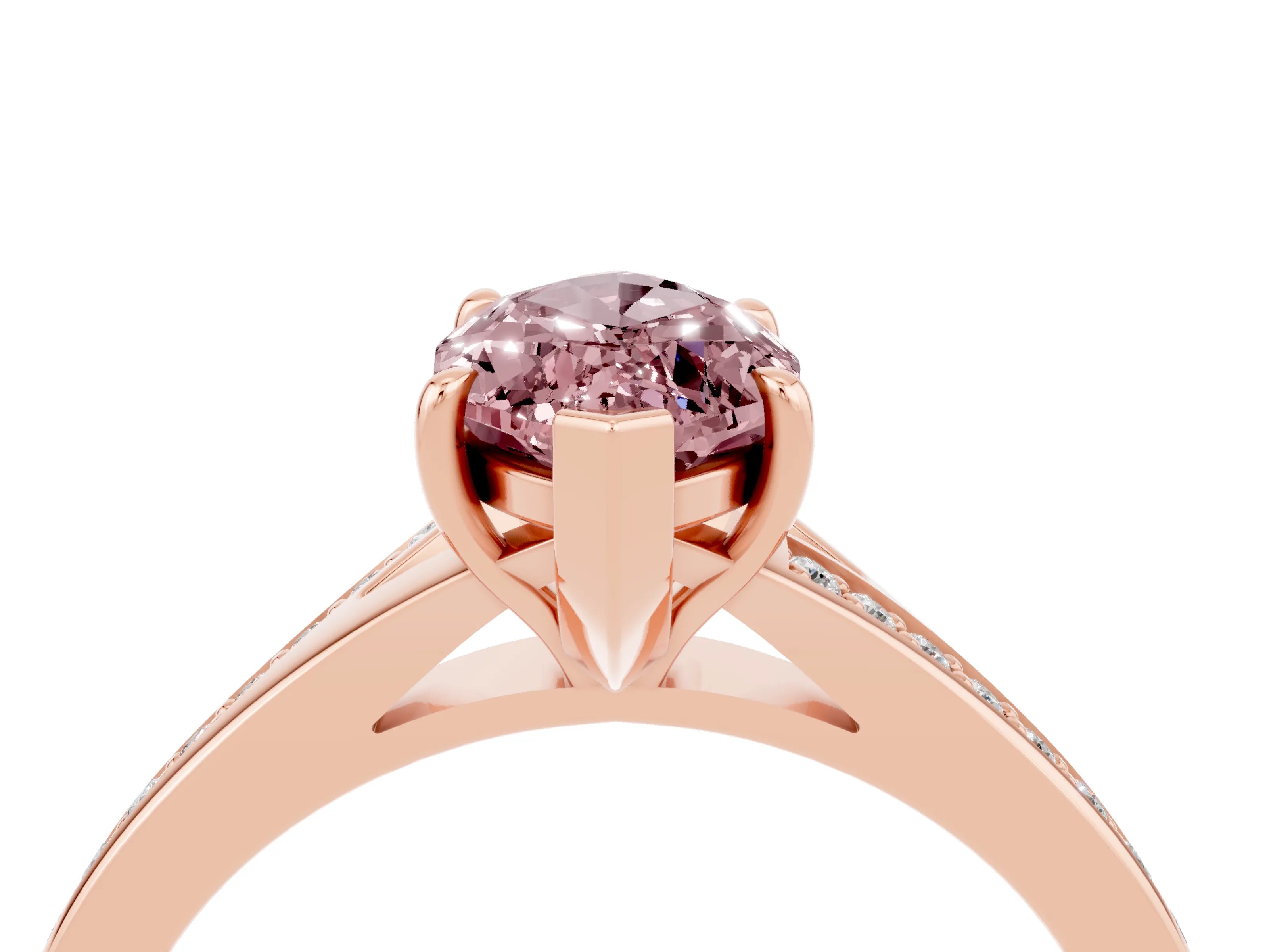 Rose gold Marquise Cut Morganite Solitaire Ring with Pavé Band and Prong Setting_4