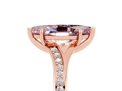 Rose gold Marquise Cut Morganite Solitaire Ring with Pavé Band and Prong Setting_5