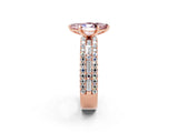 Rose gold Marquise Cut Morganite Solitaire Ring with Pavé and Channel Set Band_2