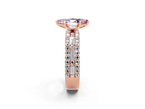 Rose gold Marquise Cut Morganite Solitaire Ring with Pavé and Channel Set Band_2