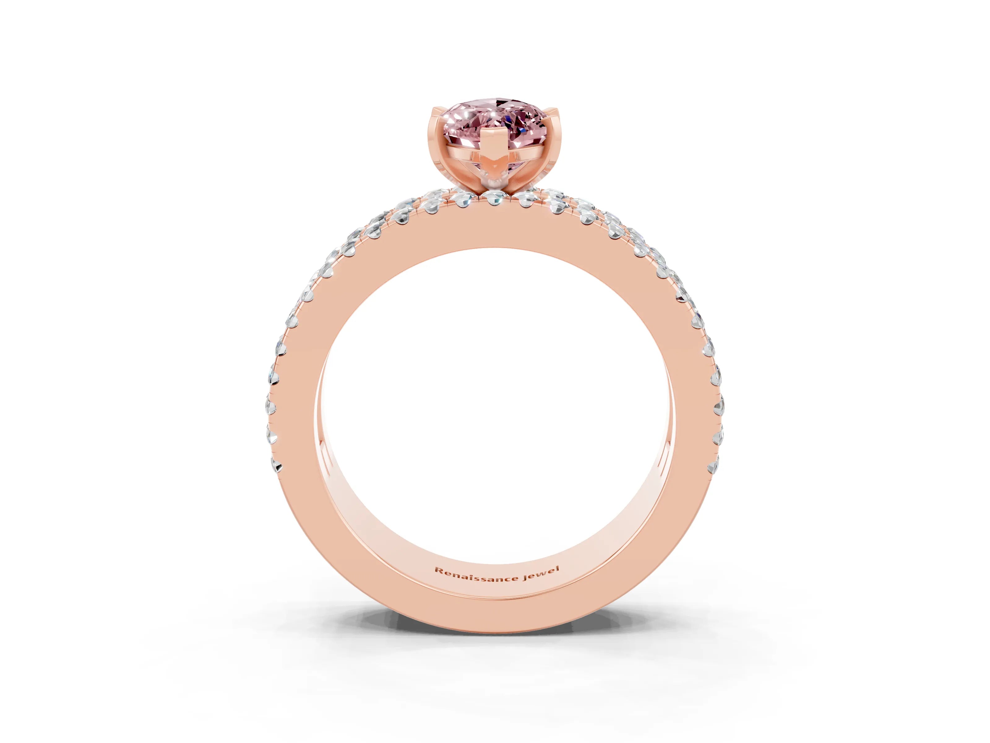 Rose gold Marquise Cut Morganite Solitaire Ring with Pavé and Channel Set Band_3