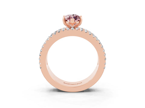 Rose gold Marquise Cut Morganite Solitaire Ring with Pavé and Channel Set Band_3