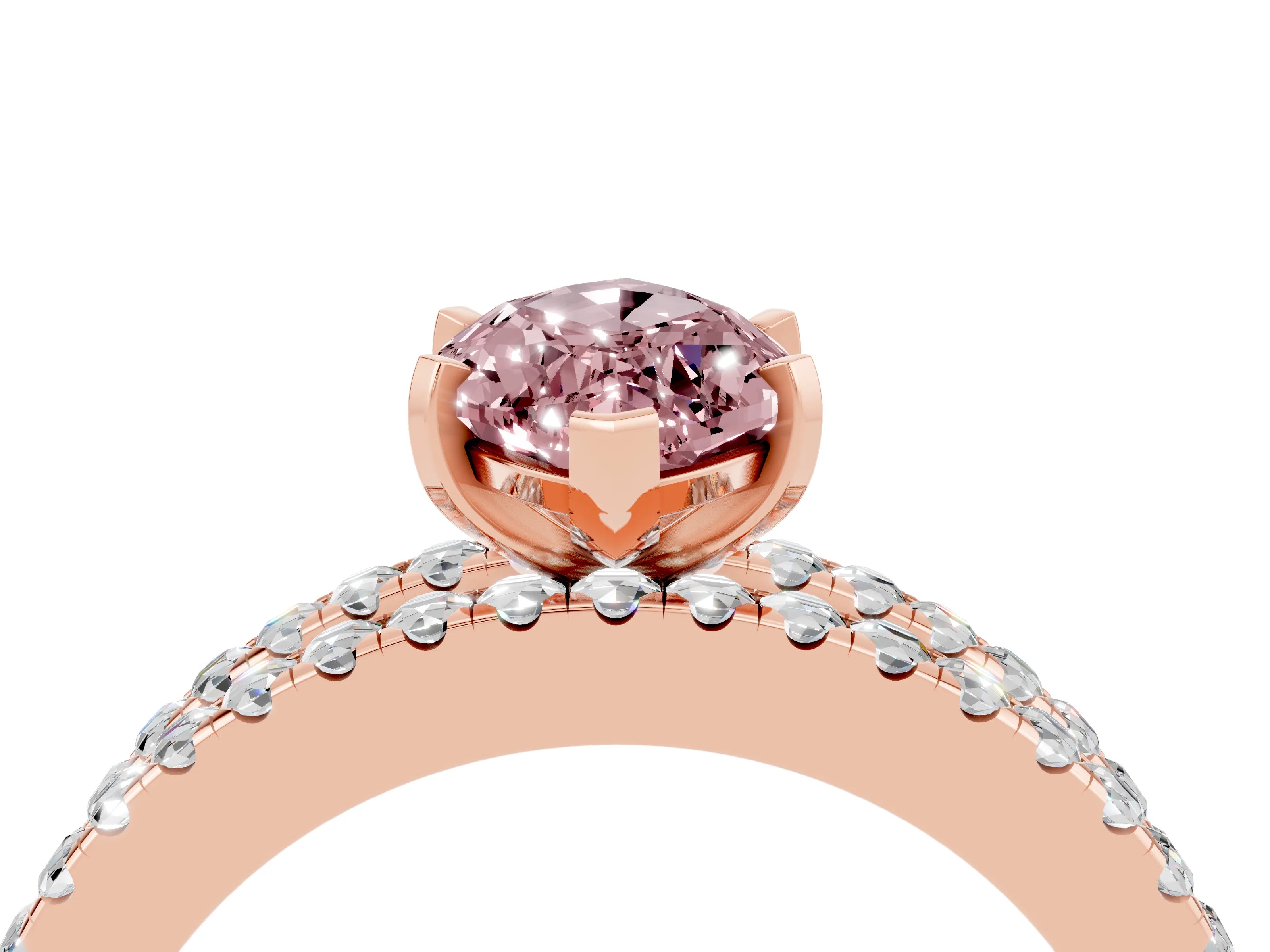 Rose gold Marquise Cut Morganite Solitaire Ring with Pavé and Channel Set Band_4