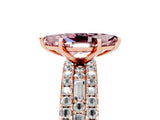 Rose gold Marquise Cut Morganite Solitaire Ring with Pavé and Channel Set Band_5