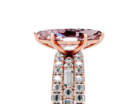 Rose gold Marquise Cut Morganite Solitaire Ring with Pavé and Channel Set Band_5