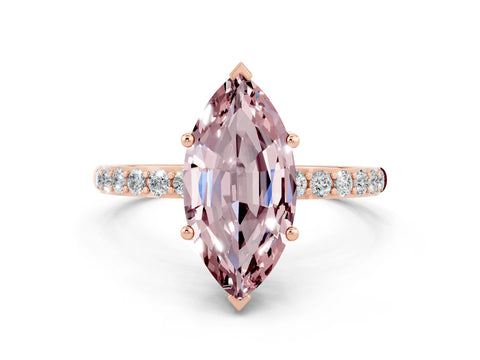Rose gold Marquise Cut Morganite Solitaire Ring with Pave Band and Four Prong Setting_12