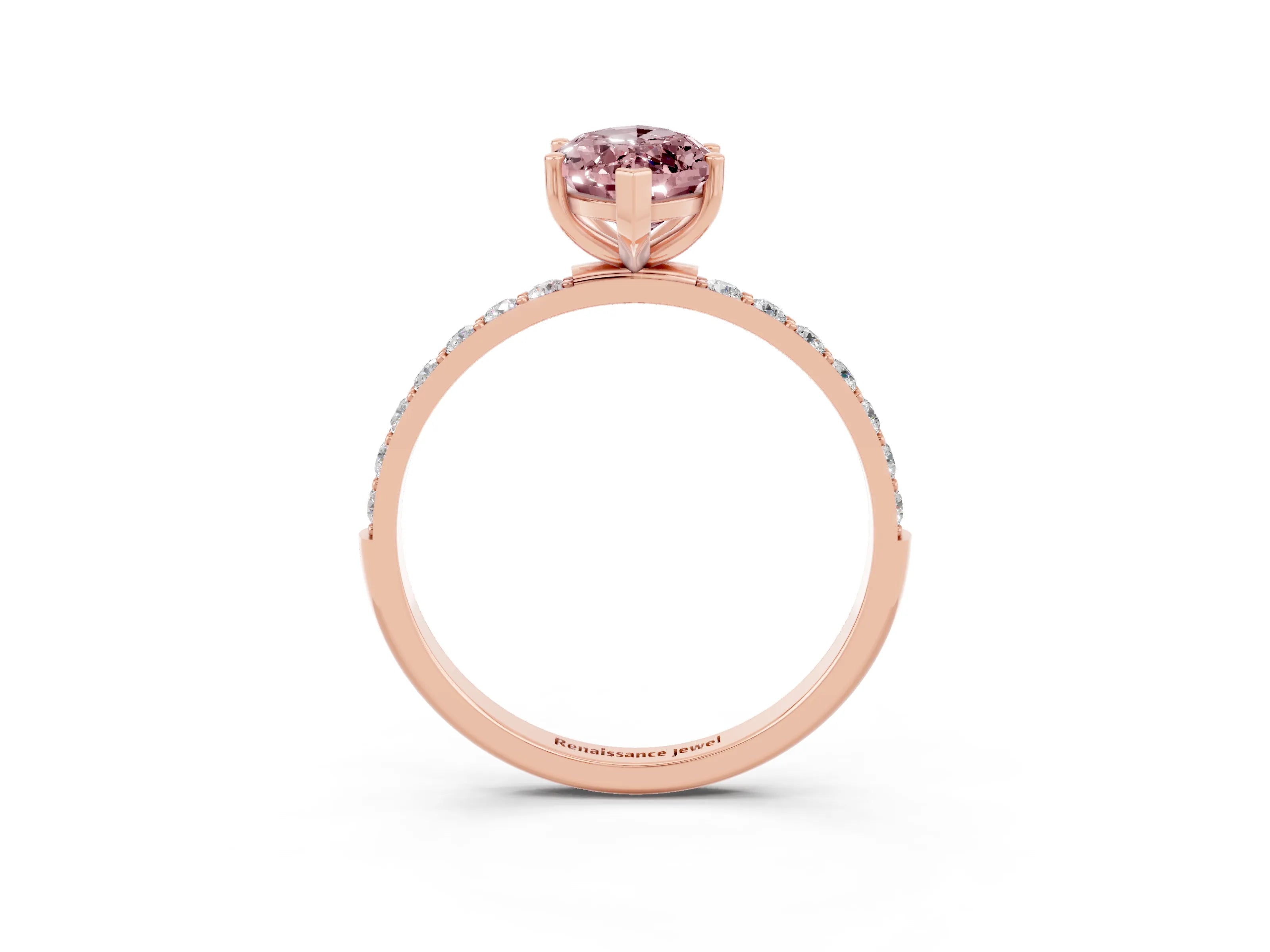Rose gold Marquise Cut Morganite Solitaire Ring with Pave Band and Four Prong Setting_15