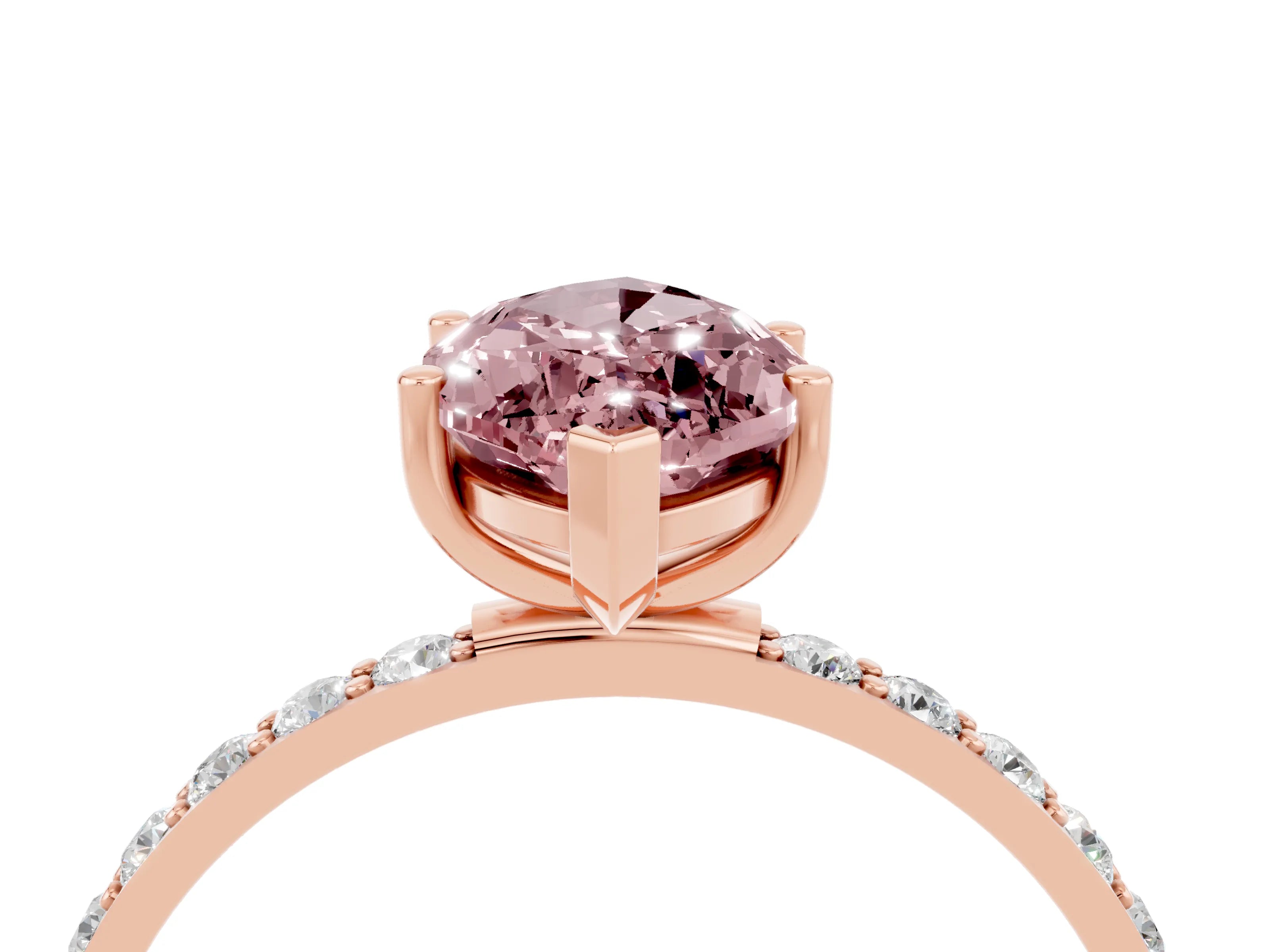 Rose gold Marquise Cut Morganite Solitaire Ring with Pave Band and Four Prong Setting_16