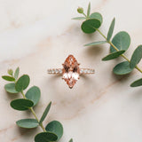 Rose gold Marquise Cut Morganite Solitaire Ring with Round  Pavé Band and Four-Prong Setting_45